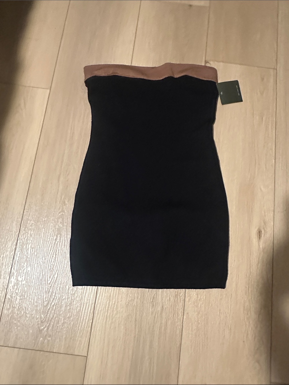 Strapless Black Dress with Tan Trim - Classic Women's Dress